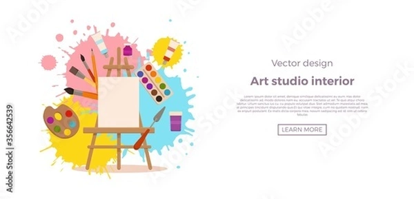 Obraz Art studio design interior colorful vector illustration.