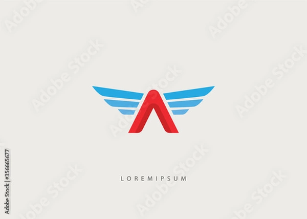 Fototapeta letter A logo template. Initial A. Wings vector illustration
