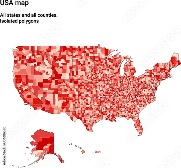 Fototapeta Map of USA with all states and counties isolated polygons
