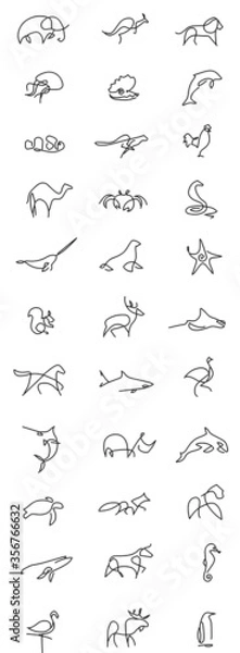 Fototapeta Animals Line Art Vector. illustration, white, abstract, pattern, silhouette, icon, design, art, symbol, isolated, black, paper, graphic.