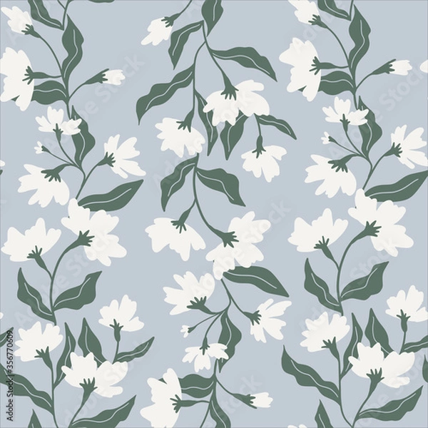 Obraz Seamless floral pattern. Fabric design with simple flowers. Vector cute repeated pattern for fabric, wallpaper or wrap paper