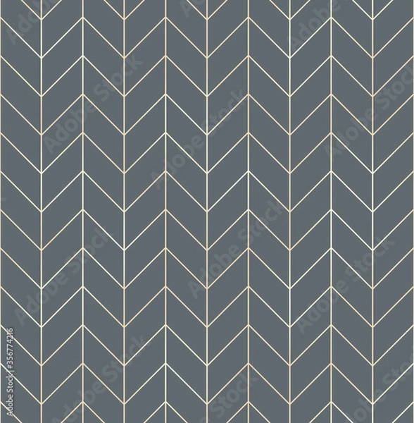 Obraz Vector seamless pattern with modern rectangular herringbone tiles. Geometric diagonal texture, elegant grid with golden lines. Vector illustration