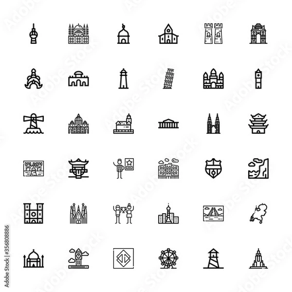 Fototapeta Editable 36 landmark icons for web and mobile