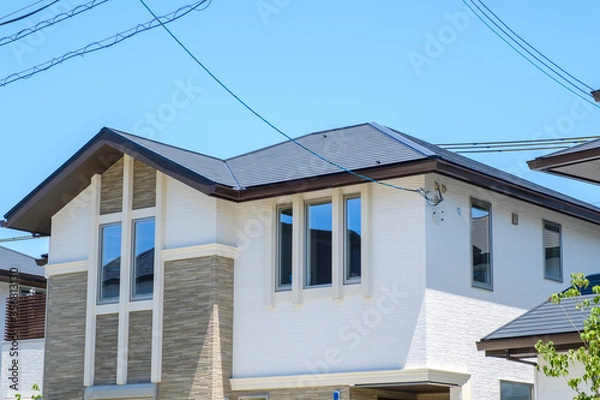 Fototapeta 青空とモデルハウス　住宅イメージ　新興住宅地