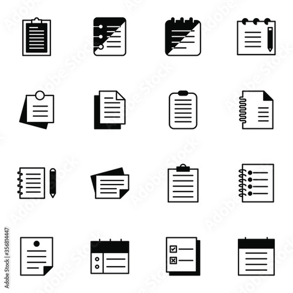 Fototapeta Note, memo, letter icon set. Simple notes, list, schedule solid line icon sign concept. vector illustration. 