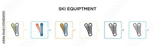 Fototapeta Ski equiptment vector icon in 6 different modern styles. Black, two colored ski equiptment icons designed in filled, outline, line and stroke style. Vector illustration can be used for web, mobile, ui