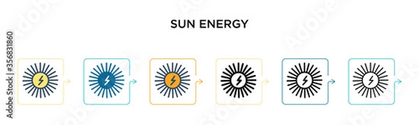Fototapeta Sun energy vector icon in 6 different modern styles. Black, two colored sun energy icons designed in filled, outline, line and stroke style. Vector illustration can be used for web, mobile, ui
