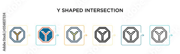 Fototapeta Y shaped intersection vector icon in 6 different modern styles. Black, two colored y shaped intersection icons designed in filled, outline, line and stroke style. Vector illustration can be used for