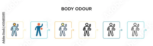 Fototapeta Body odour vector icon in 6 different modern styles. Black, two colored body odour icons designed in filled, outline, line and stroke style. Vector illustration can be used for web, mobile, ui