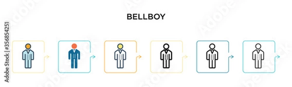 Fototapeta Bellboy vector icon in 6 different modern styles. Black, two colored bellboy icons designed in filled, outline, line and stroke style. Vector illustration can be used for web, mobile, ui