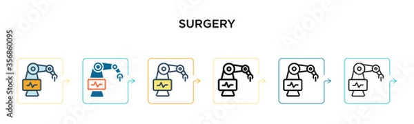 Obraz Surgery vector icon in 6 different modern styles. Black, two colored surgery icons designed in filled, outline, line and stroke style. Vector illustration can be used for web, mobile, ui