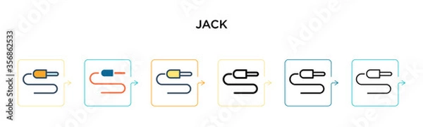 Fototapeta Jack vector icon in 6 different modern styles. Black, two colored jack icons designed in filled, outline, line and stroke style. Vector illustration can be used for web, mobile, ui