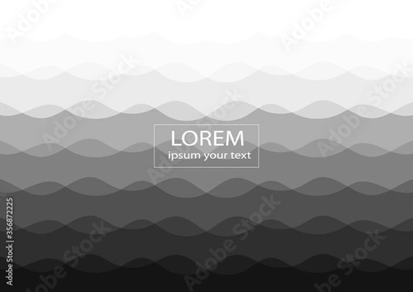 Fototapeta Abstract wave line or curve shapes composition elements pattern design on difference gray shade background. Using for paper printing, book cover, page fill, backdrop and wallpaper.