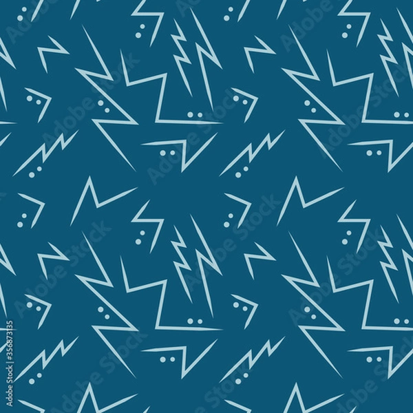 Fototapeta Seamless pattern of geometric jagged line and circle dots on light blue and deep navy background. Repeating abstract serration backdrop using for a paper printing, page fill, and brochure.