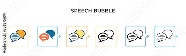 Fototapeta Speech bubble vector icon in 6 different modern styles. Black, two colored speech bubble icons designed in filled, outline, line and stroke style. Vector illustration can be used for web, mobile, ui