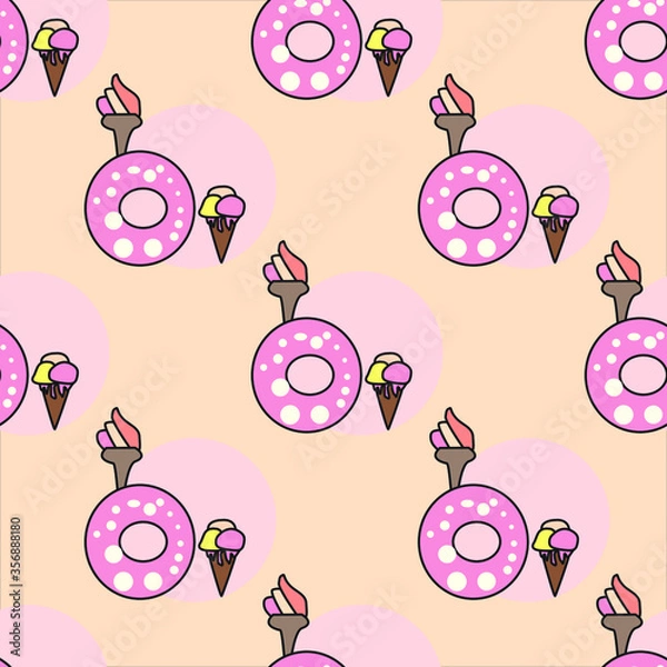 Fototapeta Seamless pattern of sweet doughnut. Can use for print, template, creating digital design work, card making, scrapbooks, paper crafts, invitations, digital albums, wedding stationery