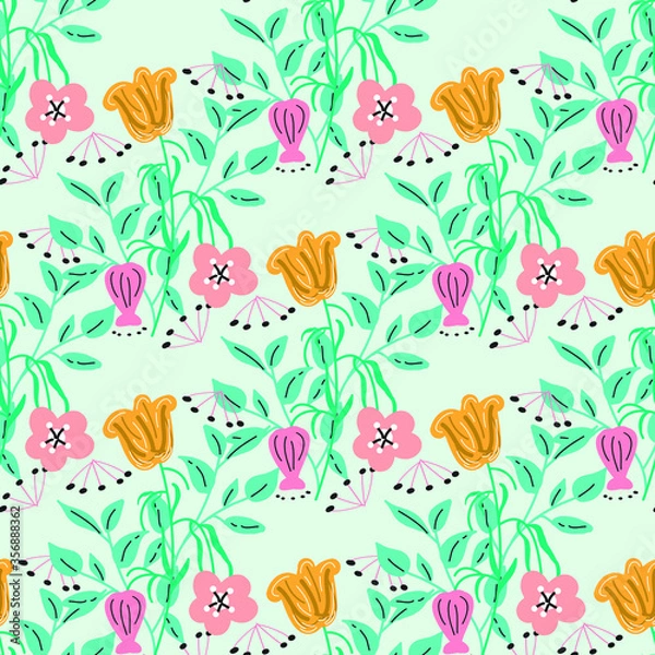 Fototapeta seamless nature of flower, branch, and leaves. Can use for print, template, fabric, presentation, textile, banner, poster, wallpaper, 