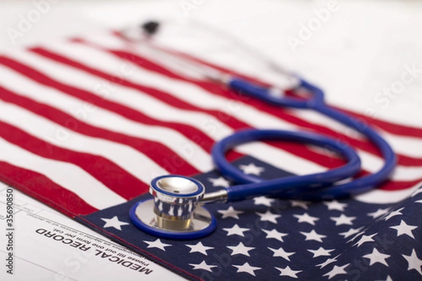Obraz Stethoscope  on a USA flag