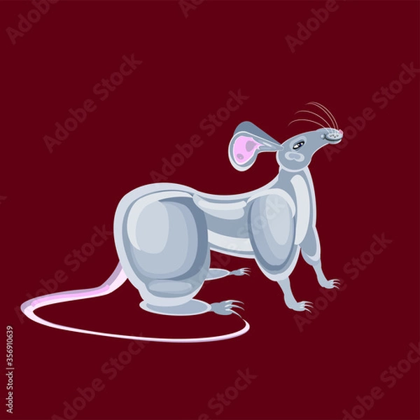 Obraz Fat gray rat vector illustration of the pest. 