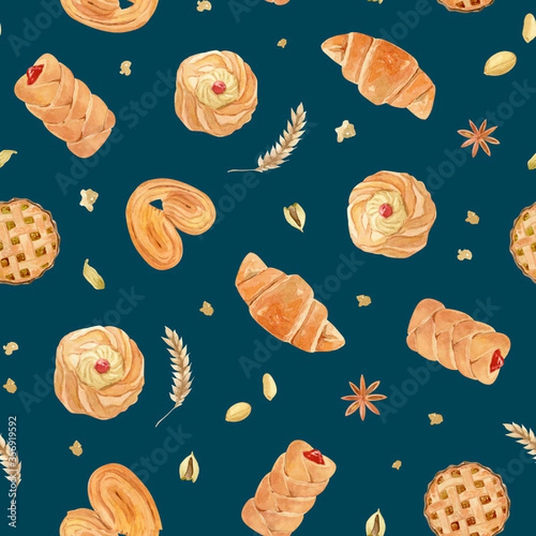 Fototapeta hand painted seamless pattern, texture, background- with fresh and bright pastry