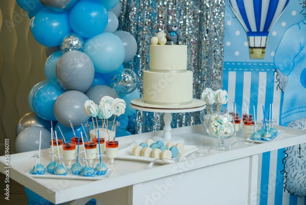 Obraz birthday table decoration, cake for children