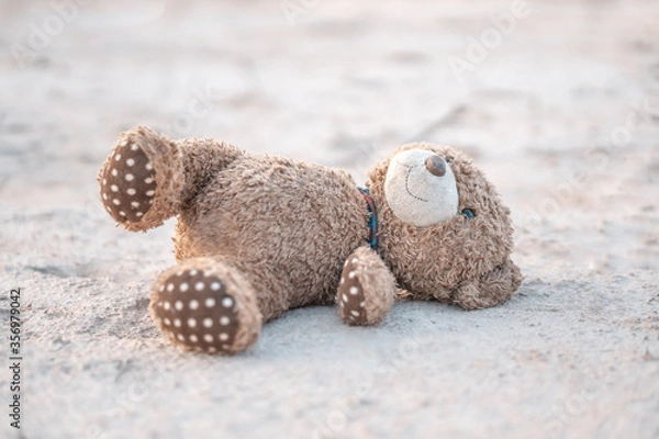 Obraz Closeup teddy Bear toy laying  alone in the  ground