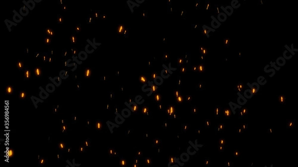 Fototapeta Burning red hot flying sparks fire in the night sky. Beautiful abstract background flying on black background.