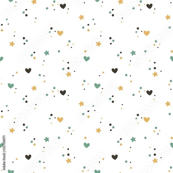 Fototapeta Seamless patterns for kids and the whole family. Cute pattern with stars and hearts for the children's clothing, design wall art, kid's products and room decor. Vector illustration.