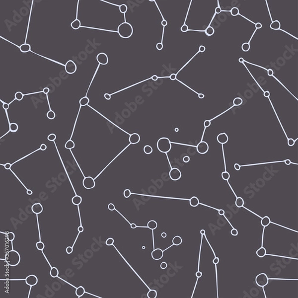 Fototapeta Seamless abstract vector pattern simple stars constellations on a night sky background. The design is perfect for wallpaper, backgrounds, wrapping paper, sheets, clothes, stationary and decorations. 