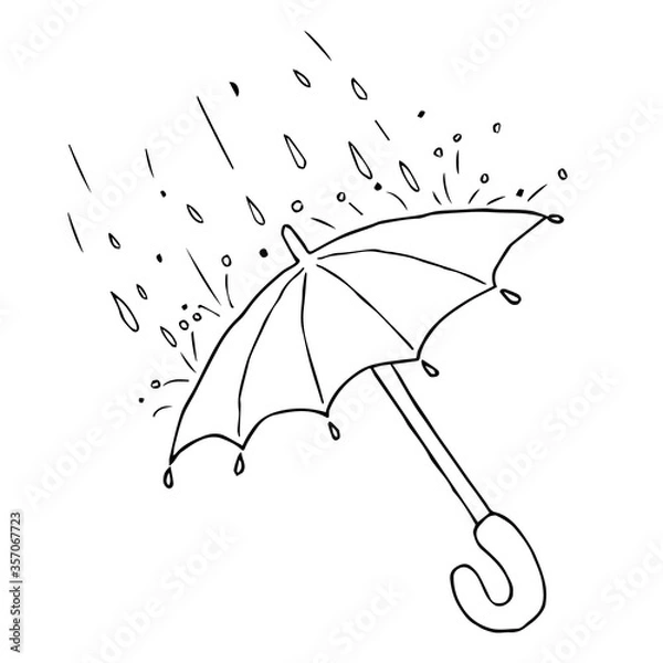 Fototapeta Vector illustration doodle of umbrella and rainy weather isolated on white background. Hand drawn design print, logo, symbol, decor, textile, paper.