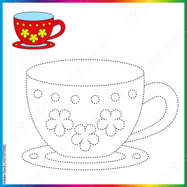 Fototapeta  connect the dots and coloring page. Worksheet - game for kids. Restore dashed line - trace game for children. puzzle game