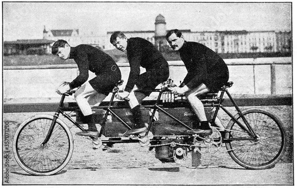 Obraz Motor Triplet Bicycle. Illustration of the 19th century. White background.