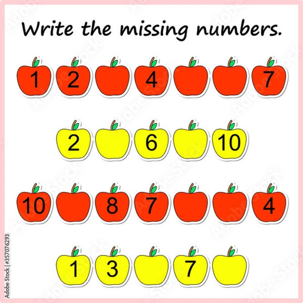 Fototapeta Worksheet. Mathematical puzzle game. Learning mathematics, tasks for addition  for preschool  children. worksheet for preschool kids - vector