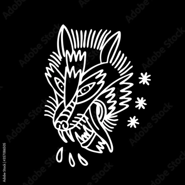 Obraz wolf traditional tattoo flash, vector illustration