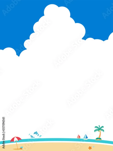 Obraz 夏　海　背景素材　入道雲