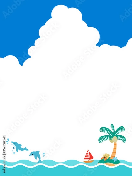 Obraz 夏　海　背景素材　入道雲