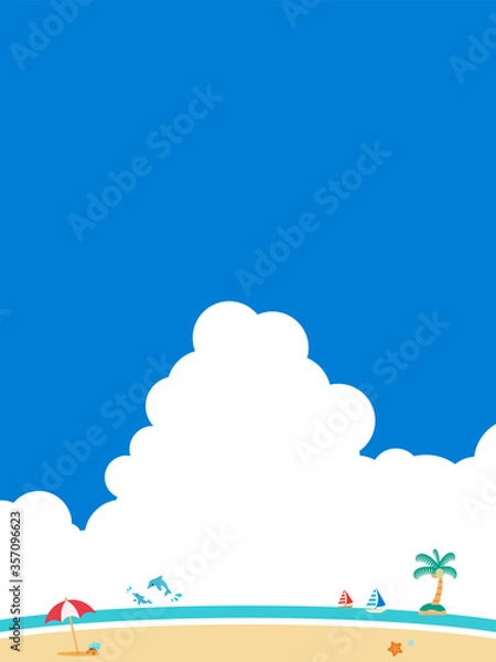 Obraz 夏　海　背景素材　入道雲
