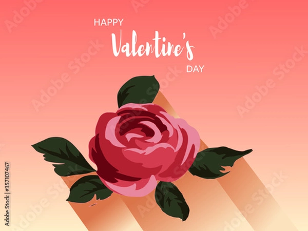 Fototapeta Valentine's day greeting card Rose isolated on pink gardient color background. For banner, template, card, postcard, wallpaper.