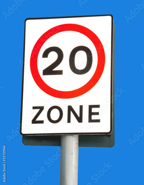 Obraz 20 mph zone sign on blue sky