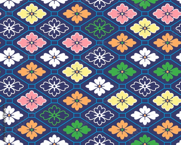 Fototapeta Japanese Diamond Flower Vector Seamless Pattern