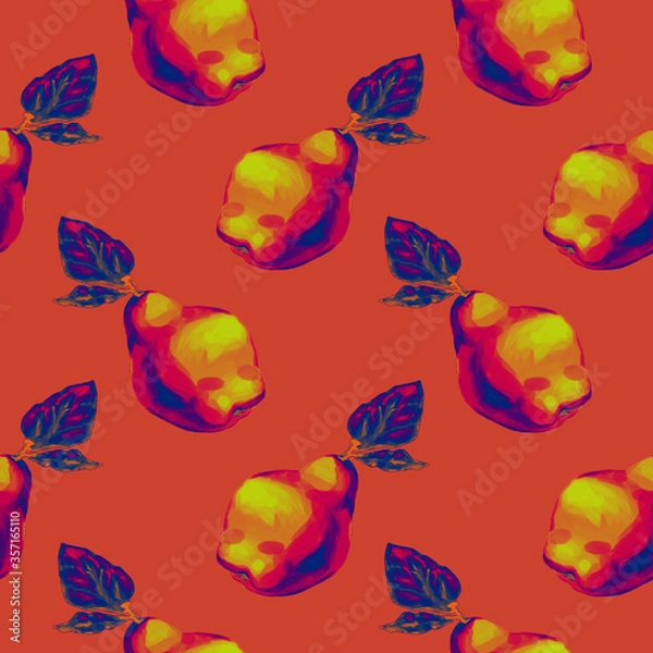 Obraz quince fruit seamless pattern orange background