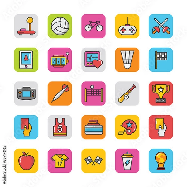 Obraz Set of Sports and Games Flat Vector Icons 