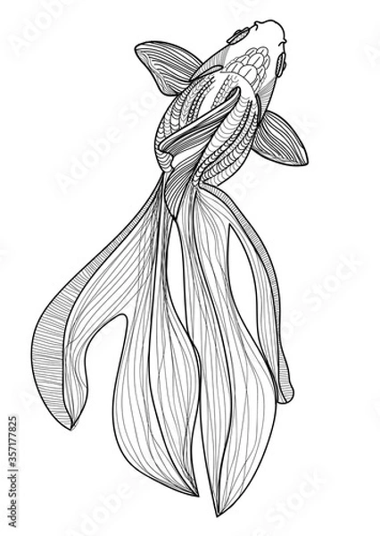 Fototapeta Goldfish. Meditative coloring, doodling coloring. Patterns, stripes, dots.