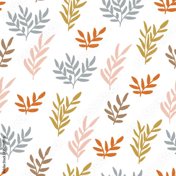 Obraz Pattern with tropical leaves. Hand-drawn stylized leaves. Botanical illustration
