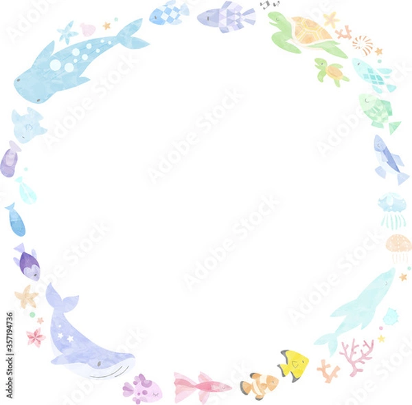 Fototapeta 海の生き物の丸いフレーム