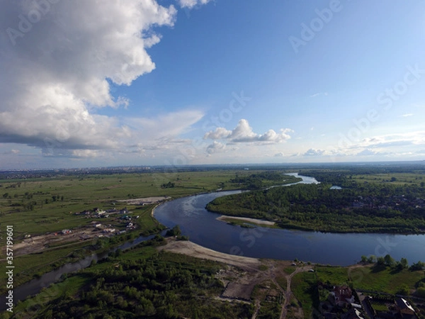 Fototapeta Aerial view of the saburb landscape (drone image). Near Kiev