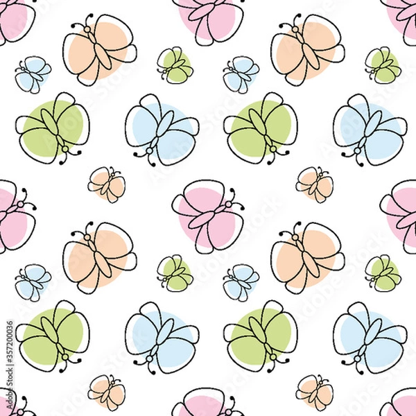 Fototapeta butterfly pattern seamless.  cartoon butterfly background. Good for  wallpaper, design for fabric and decor.  