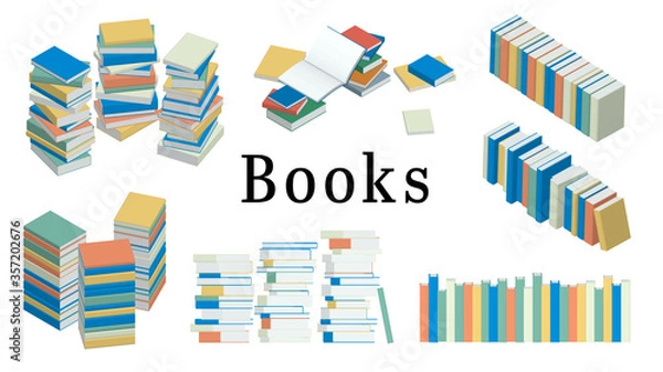 Obraz 積読, 積まれた本のフラットなベクターイラストのバリエーション