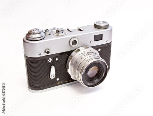 Fototapeta Old camera on white background