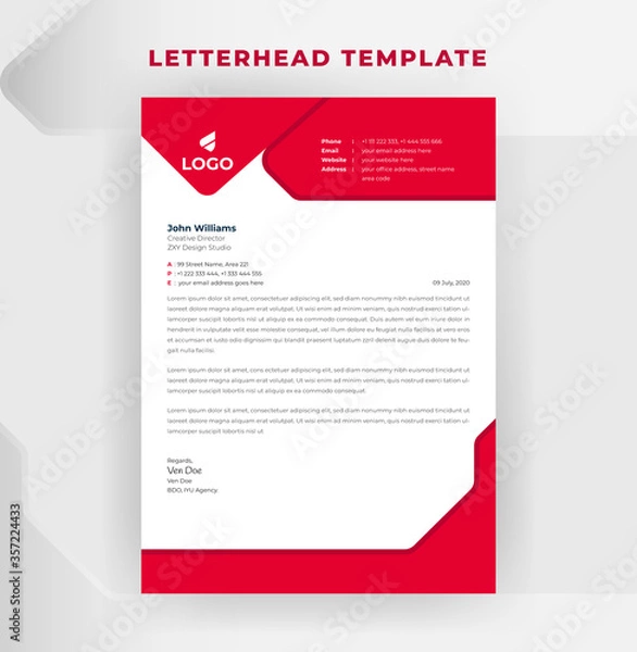 Obraz Letterhead Template With Red Color